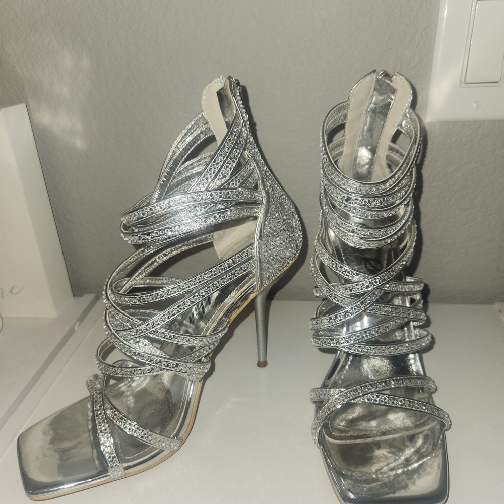 Cape Robbin Shimmering Silver Strappy Heels